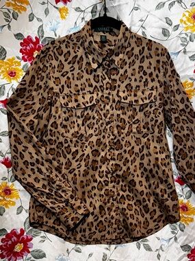 LAUREN POLO RALPH LAUREN LEOPARD PRINT BUTTUN UP LONG SLEEVE SHIRT WOMENS SIZE M